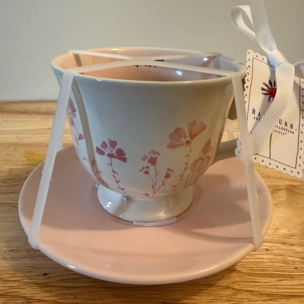 Rae Dunn Pink Floral Teacup and Saucer